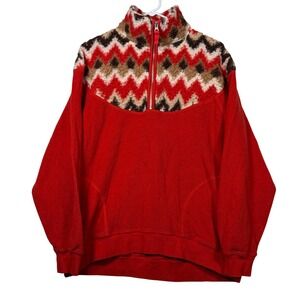 Aerie Women's Red Fleece Geometric Print Quarter Zip Pullover Sweatshirt Size S‎
